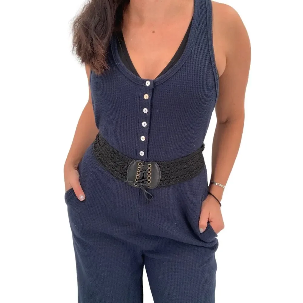 Belt Lace Up Wrap Around Waist Black Boho Gypsy Cinched Woven Cute Flattering